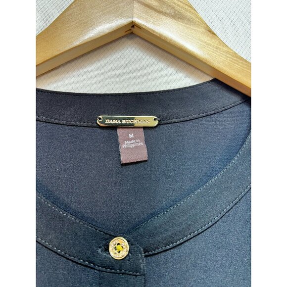 Dana Buchman Women's Button Down Shirt Long Sleeve Size M Navy Pockets Stretch - Picture 3 of 12